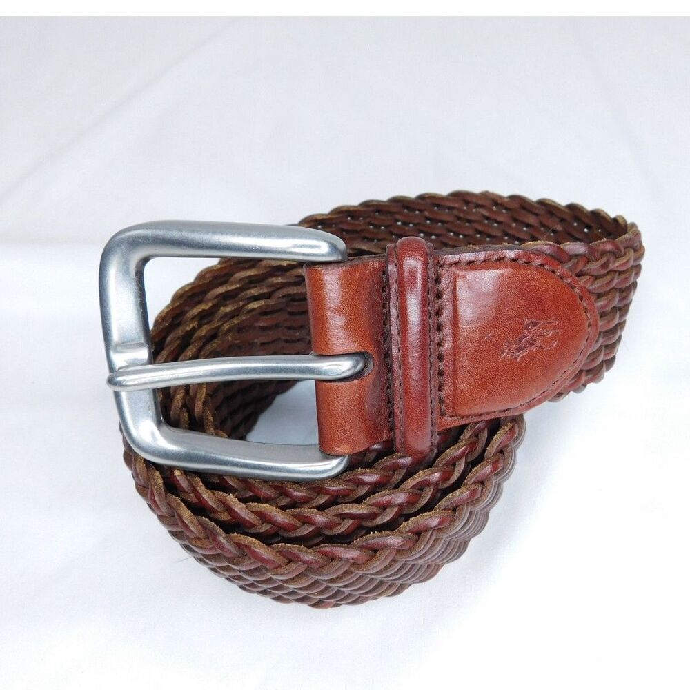 Vintage Ralph Lauren Brown Woven Leather Monogram Belt SZ 40